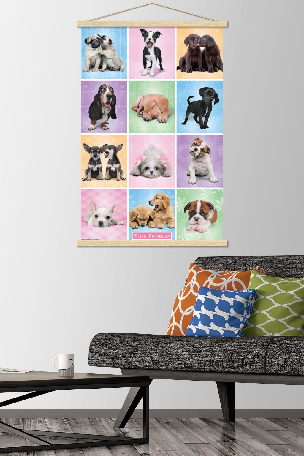 Keith Kimberlin - Puppies - Cuties Grid Wall Poster with Wooden Magnetic Frame, 22.375" x 34"