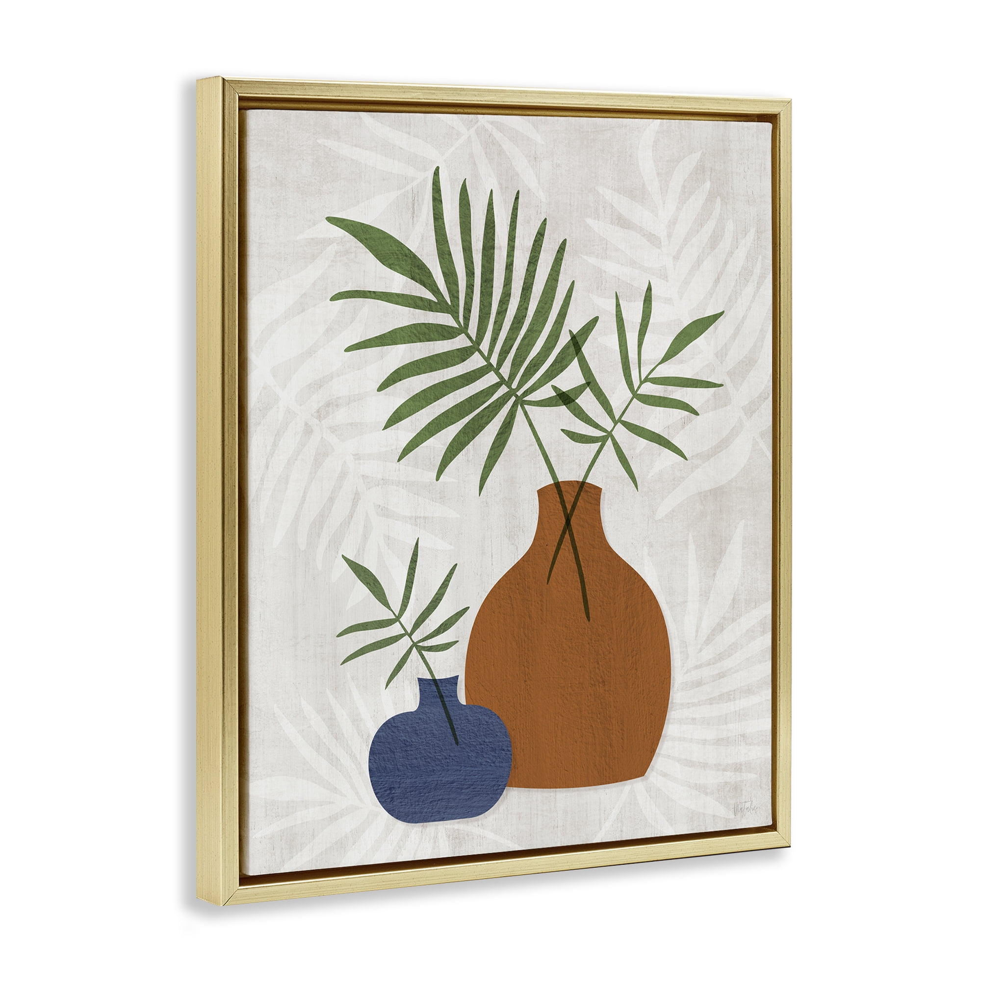 Stupell Industries Boho Botanical Vases Plants & Flowers Painting Gold Floater Framed Canvas Art Print Wall Art, 25 x 31