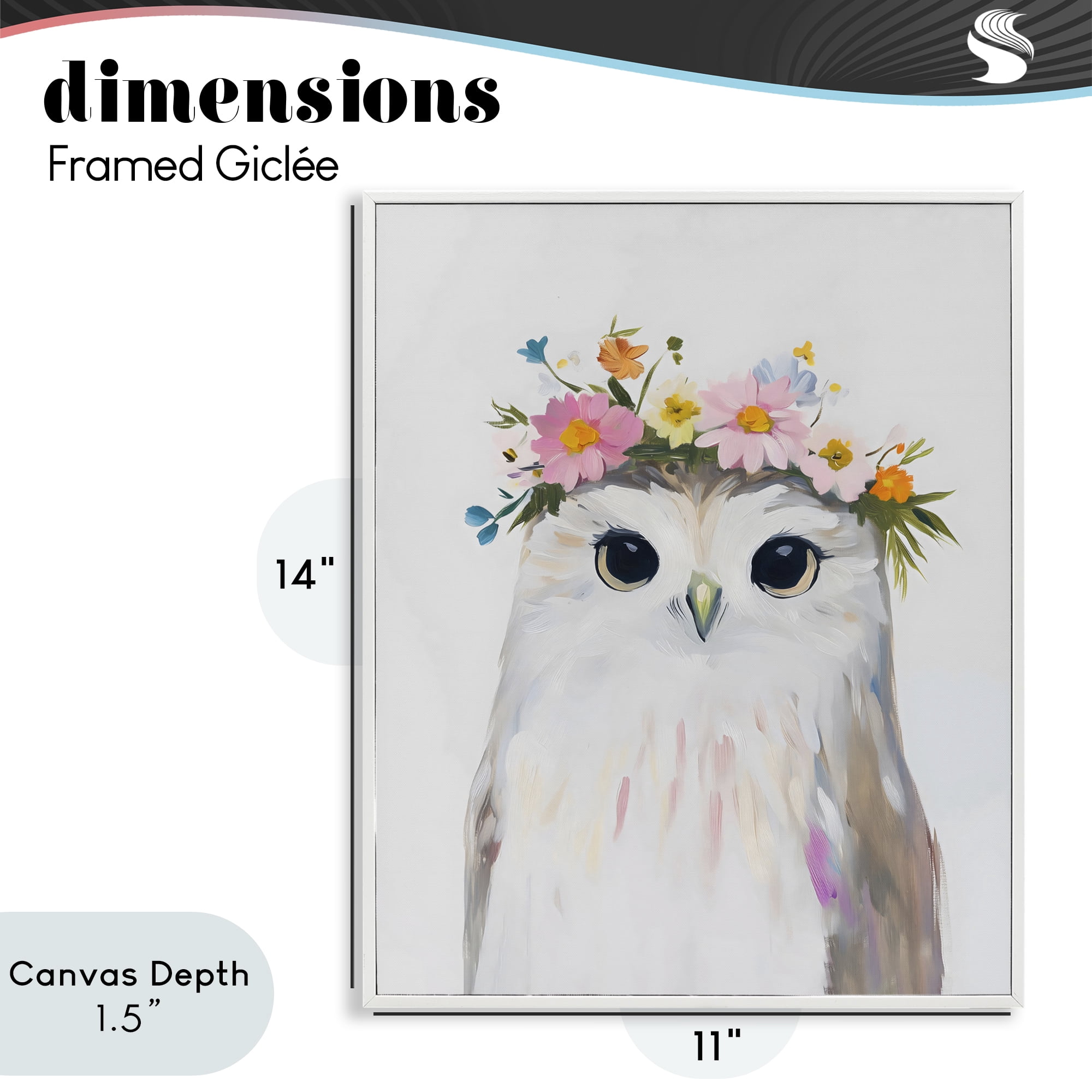 Stupell Industries Flower Crown Owl White Framed Giclee Art, design by The Prints Vibe