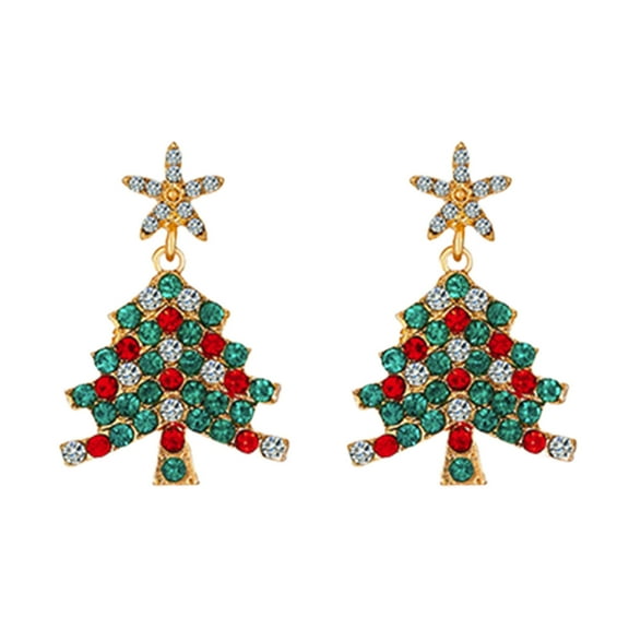 Christmas Tree Earrings for Women – Holiday Dangle Earrings with Colorful Rhinestones – Festive Jewelry Gift for Girlfriend, Wife, Family or Party Wear