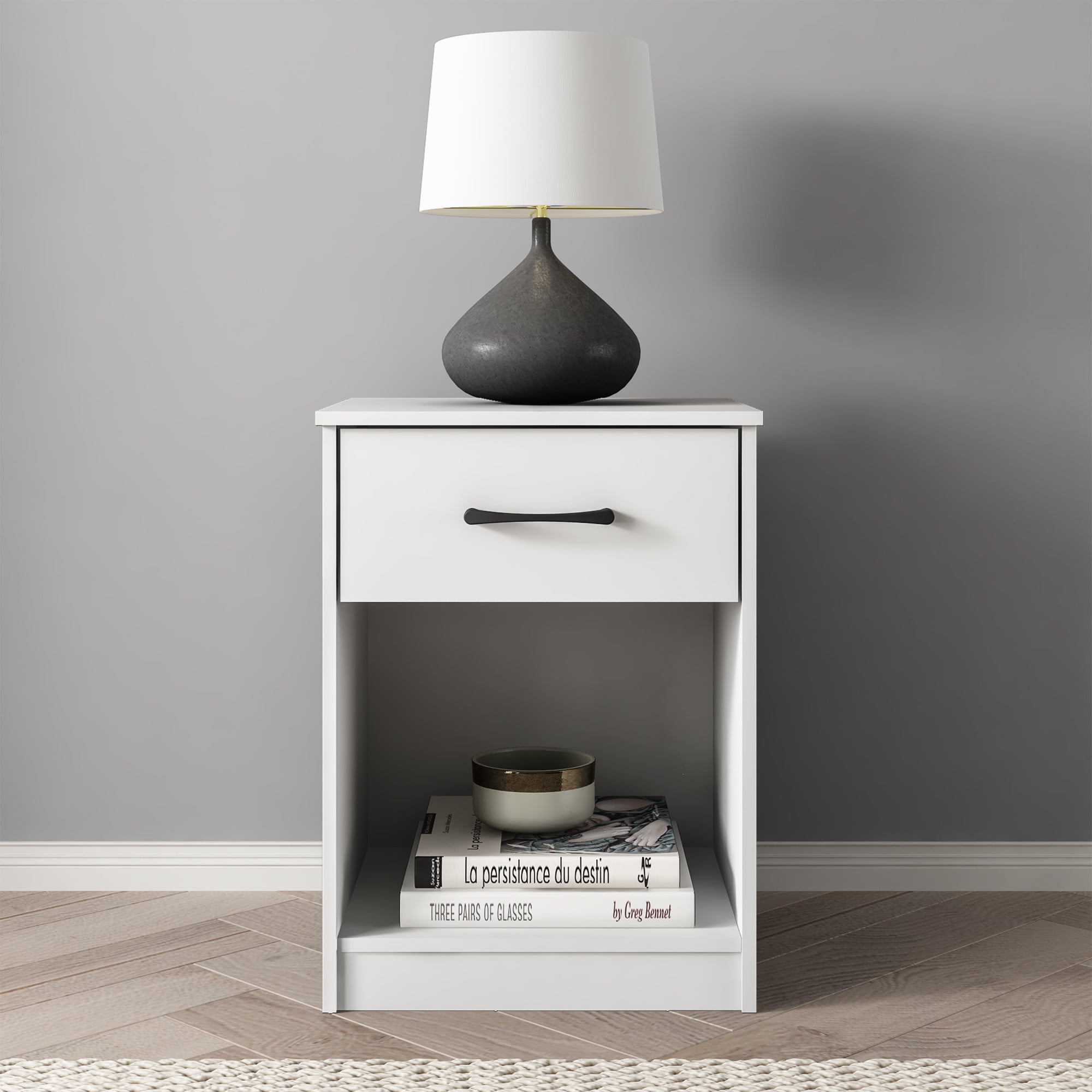 (2 pack) Mainstays Ardent Nightstand with 1 Drawer, White