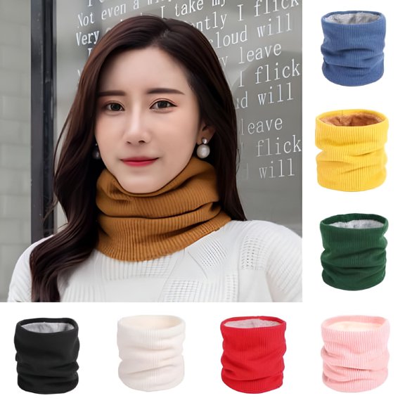XIBUFE 2026 New Neck Gaiter Scarf,Casual Solid Color Double Layers Thick Soft Cozy Knitted Plush Lined Winter Neck Warm Circle Loop Neckwear for Outdoor Cycling Skiing