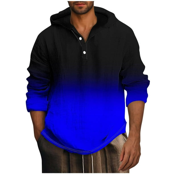 Blusa de manga larga con capucha para hombre, estilo informal, con botones, estampado degradado, de poliéster