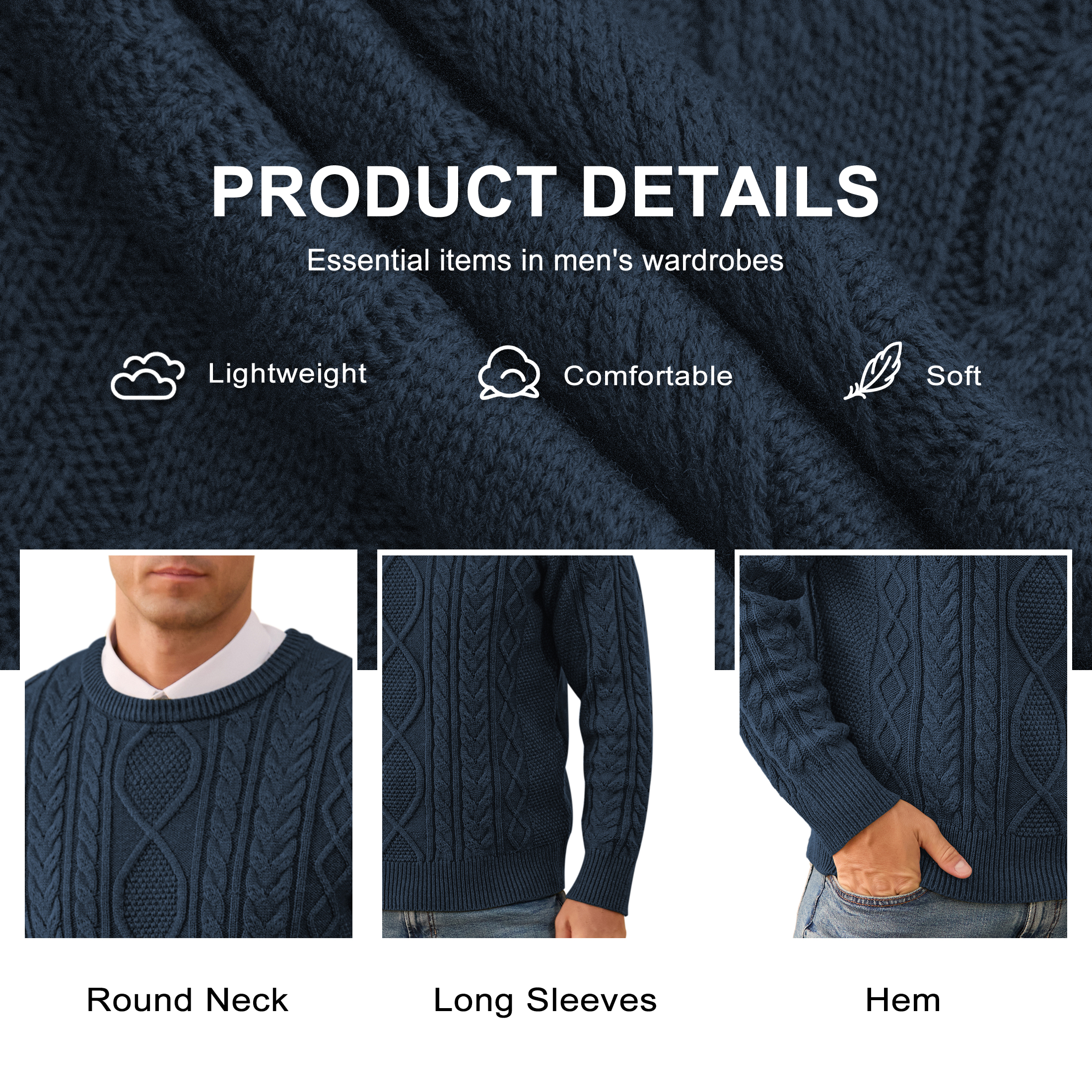 QDG Men's Cable Knit Pullover Sweater, Crewneck photo 6