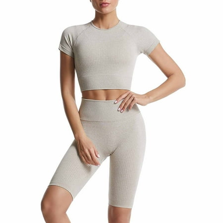 WMTBSRSW Women s Workout Sets 2 Piece Yoga Outfit High Waisted Biker Shorts Leggings Sports Bra Gym Fitness Clothes Tracksuit