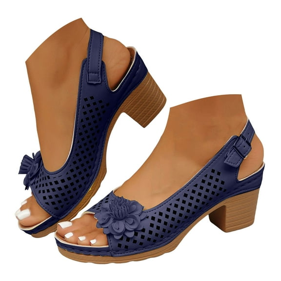 Dakaela Sandals for Women 2025 Open Toe Slingback Dress Pumps Hollow out Wedge Flower Dance Shoes