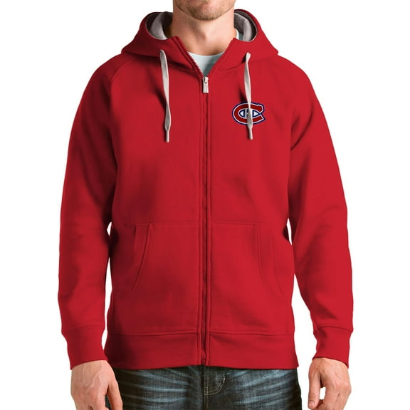 Men's Antigua Red Montreal Canadiens Logo Victory Full-Zip Hoodie