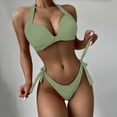 thumbnail image 4 of WREESH Womens Two Piece Swimsuit Halter Bikini Set High Cut Bikini Fashion Solid Bikini Push-Up Padded Swimsuit Set Beach Bathing Suit Olive Green, 4 of 6