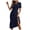 Navy, variant on Women's Textured V-Neck Slit Dress Short Sleeve Button Dresses Ruffle Hem Hollow Eyelet Summer Midi Sundress (Light Green, L)