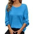 thumbnail image 1 of Arlun Womens Long Sleeve Oversized Casual Loose Fit Crewneck Waffle Knit Cozy Pullover Sweaters Plus Size Lightweight Cozy Basic Solid Color Fall Winter Sweater Tops Blue XXXL, 1 of 6