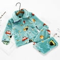 thumbnail image 4 of CUZIBR Holiday Outfits Cozy Fuzzy Thick Warm Long Sleeve Sleep Set Cute Cartoon Print Button Down Top Pants Plush Home Dailywear Cute Winter Outfits,Mint Green,3-4 Years, 4 of 4