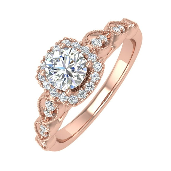 3/4 Carat Cushion cut Diamond Engagement Ring in 10K Rose Gold - IGI Certified (Ring Size 6.5)