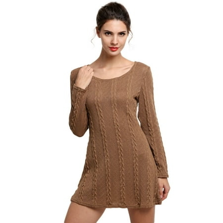 Soft Crewneck Jumper - Women Lady Long Sleeve Crewneck Jumper Slim Casual Knitted Sweater Mini Dress