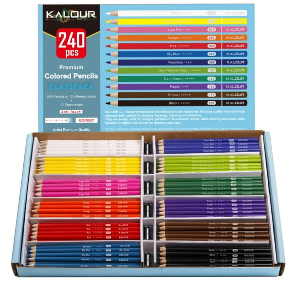 Lápices de colores KALOUR Premium, 240 unidades, 12 colores surtidos