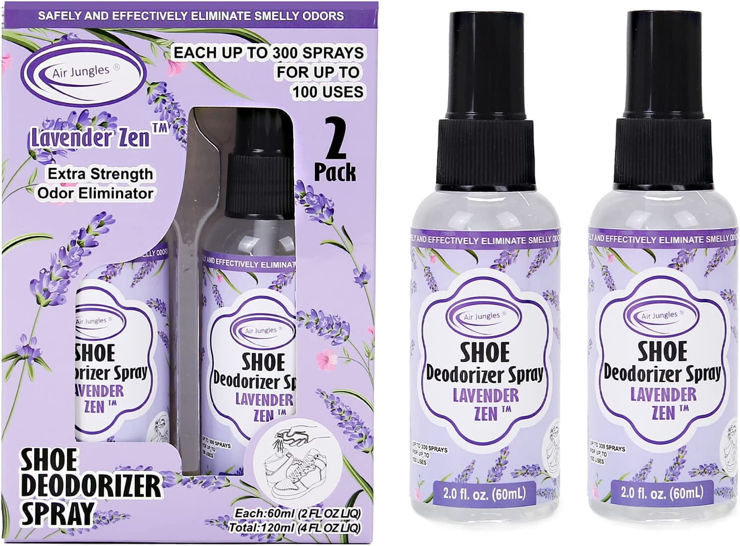 Air Jungles Odor Deodorizer Spray for Shoes, Gym Bags, Drawers, and