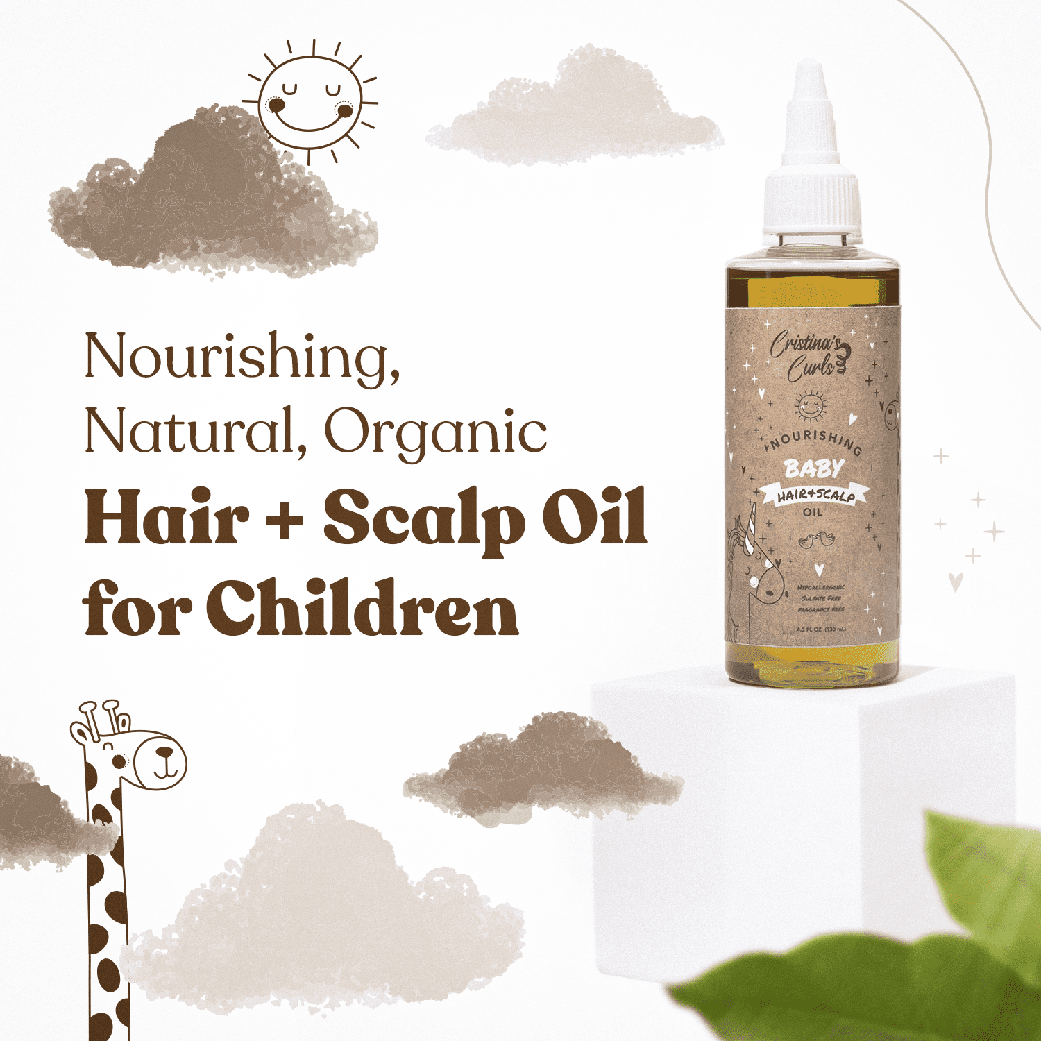 Cristina's Curls Nourishing Baby Hair & Scalp Oil For Cradle Cap Treatment, All Natural Organic Unscented Baby Oil For Newborn and Up, Gentle Hair Care for Babies & Toddlers - 4oz, 125ml