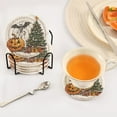 thumbnail image 3 of Yayeee 6 PCS Drink Coasters with Holder Set Woven Absorbent Round Tabletop Hot Pad, Cute Halloween Trees, 3 of 7