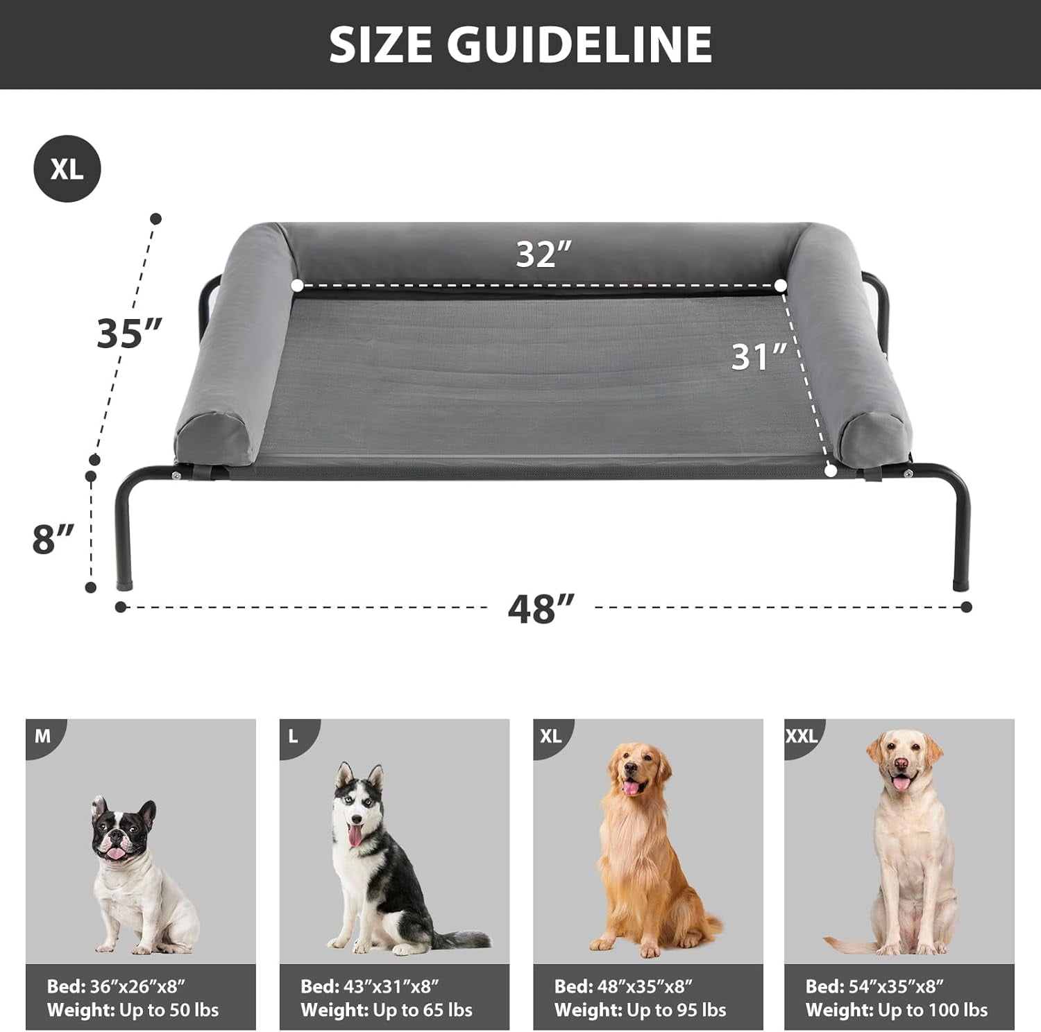 Large Elevated Cooling Dog Bed, Raised Dog Cot Beds for Large Dogs, Elevated Outdoor Pet Cot, Chew Proof Portable Cooling Pet Cot with Skid-Resistant Feet and Breathable Mesh