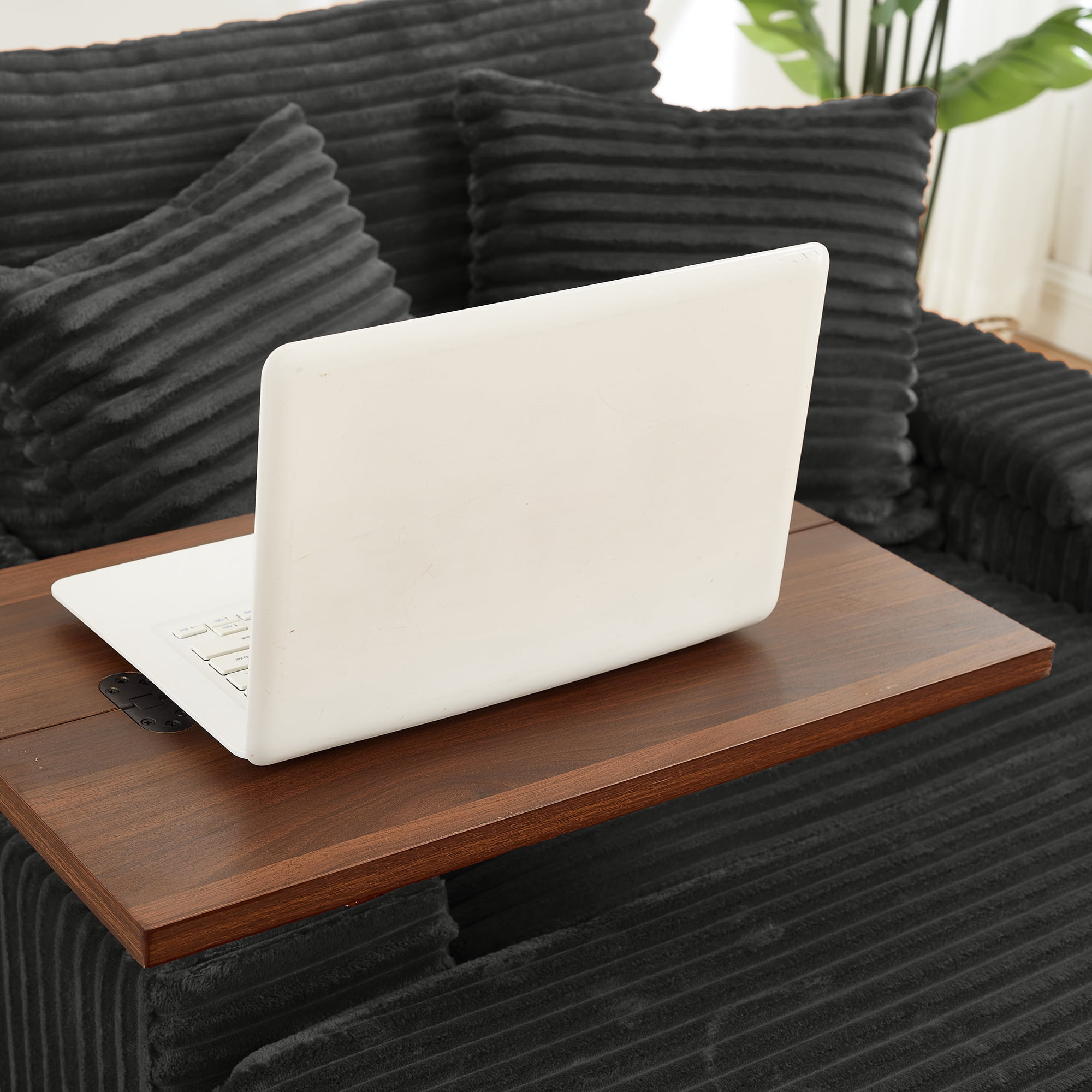 Chaise Lounge Chair Indoor,Corduroy Single Upholstered Sofa Bed with Ottoman,Cup Holder & USB Ports,180°Rotating Table Board for Living Room,Bedroom,Apartment,Dark Gray