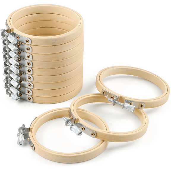 Drimzate Bamboo Round Embroidery Hoops, Adjustable Craft Cross Stitch Hoop Ring, 10-Piece Set for Home Ornaments and Handy Sewing(3in)
