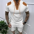 thumbnail image 2 of Birdeem Chemises pour Hommes Ensemble Décontracté Col en V Patchwork Manches Courtes et Shorts, 2 of 12