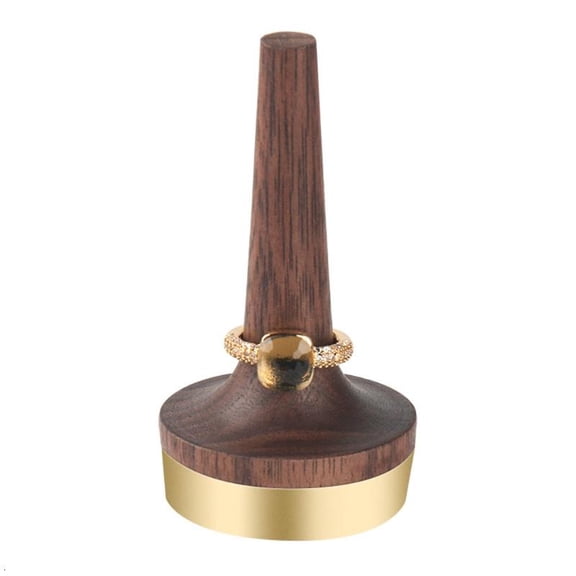 ANXPTIME Wooden Ring Holder for Jewelry Walnut Wood with Brass Stand Modern Display