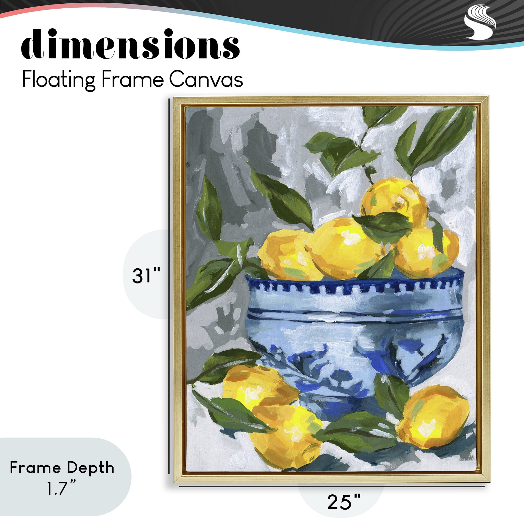 Stupell Industries Indigo & Lemon Bowl Gold Framed Floater Canvas Wall Art, design by Melissa Wang