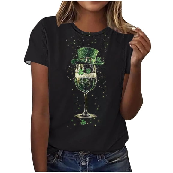 Saint Patricks Day Shirt Women Clover Graphic T Shirt Short Sleeve Cotton T Shirts Round Neck Casual Women's Blouses Summer Basic Tees