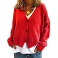 thumbnail image 1 of Womens Sweater Knitted Casual V-neck Solid Color Cardigan Sweater, 1 of 3