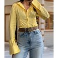 thumbnail image 6 of Women Button Down Shirts Long Sleeve Dress Shirts Wrinkle Free Collared Work Office Solid Blouses Corset Tops Yellow XL, 6 of 9