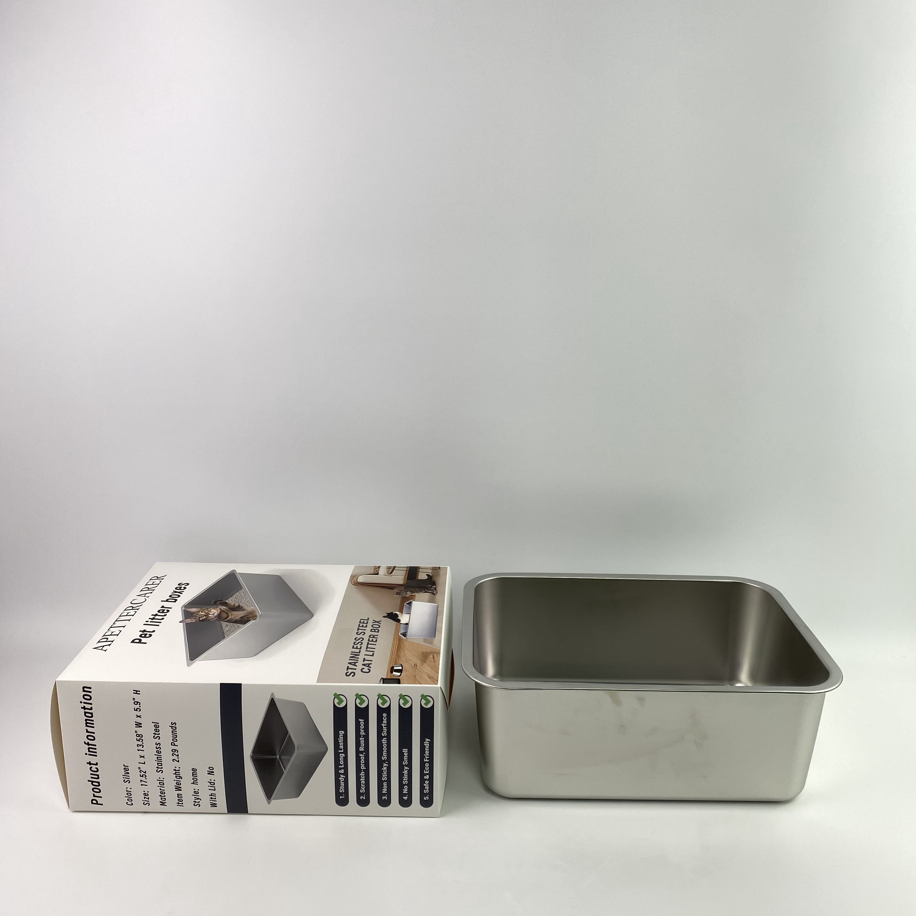 APETTERCARER Pet litter boxes,Stainless Steel Cat Litter Box - Metal High Sided Cat Pan, Large Stainless Steel Box, Indoor Litter Tray, Pet Toilet Supplies for Kitten