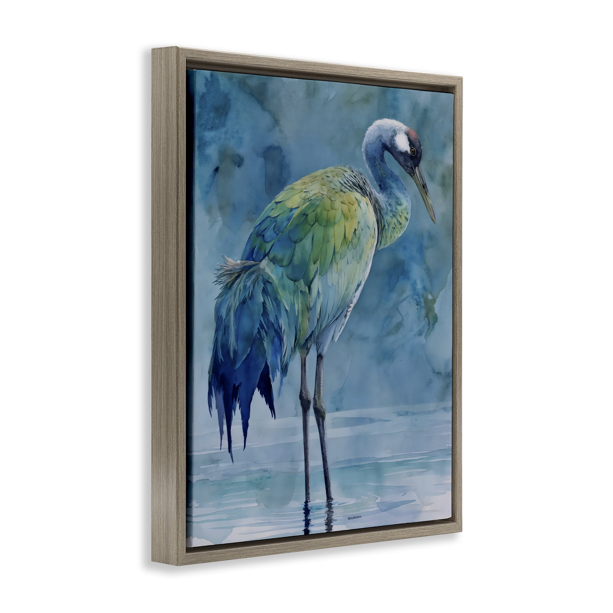 Stupell Industries Turquoise Feathered Coastal Bird Brown Framed Floater Canvas Wall Art, design by Franklyn Gregory