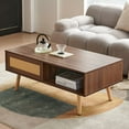 thumbnail image 4 of PE Rattan Coffee table, Sliding Door for Storage, Solid Wood Legs, Modern Table for Living Room , Walnut Color, 4 of 10