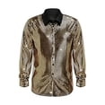 thumbnail image 5 of LEKWK 70S Disco Outfits for Men Shiny Sequin Button Down Long Sleeve Shirt and Flare Pants Matching Sets Vintage Dance Club Festival Costume, 5 of 6