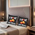 thumbnail image 2 of Set of 2 Decorative Throw Pillow Covers 18x18in - Playful Red Yellow Pumpkin Design with ' I LOVE THE TREATS ' Text for Couch Bed Car, 2 of 8