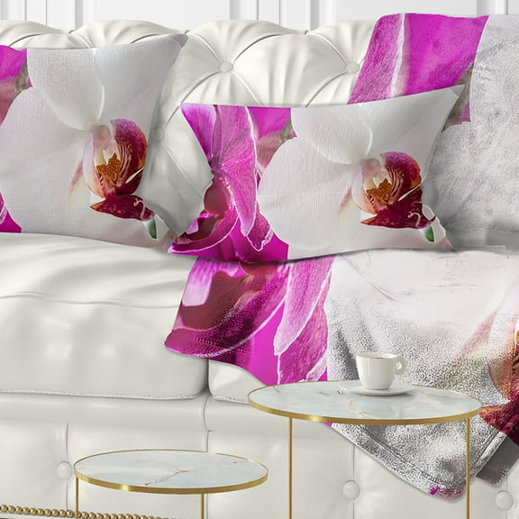 Designart Blooming Orchid Flowers - Abstract Throw Pillow - 12x20