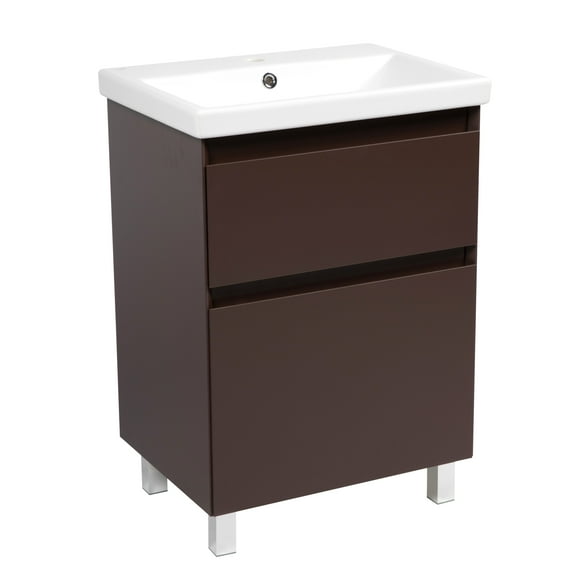 Modern Free standing Bathroom Vanity with Washbasin | Elit Brown Matte Collection | Non-Toxic Fire-Resistant MDF-80" (40 40)-Omega Collection 40"