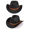 thumbnail image 3 of Deago Western Suede Cowboy Hat for Men Women Classic Roll Up Fedora Hat Cowgirl Cap with Buckle Belt (Black), 3 of 9