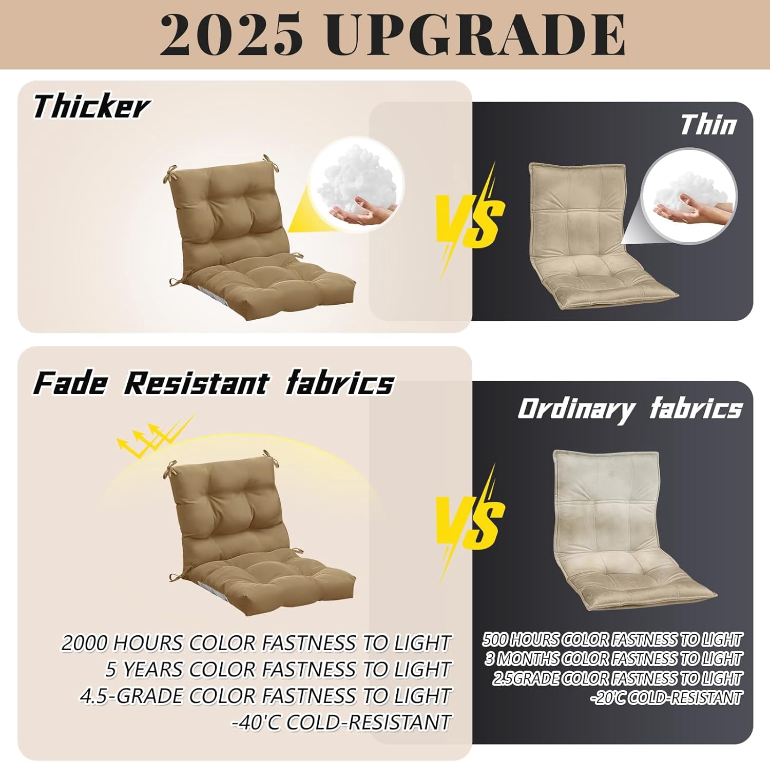 4 Pcs Outdoor Indoor High Back Chair Cushions Patio Furniture Tufted Pillow with Ties Water-Resistant Replacement Outdoor Rocking Chair Cushions, 42 x 21 Inches (Dark Brown,Solid Color)