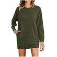 thumbnail image 2 of COSFO Solid Ladies Dresses Crew Neck Casual Green Long Sleeve Mini Dresses Sweater with Pockets Loose Waffle Knit Dresses, 2 of 6