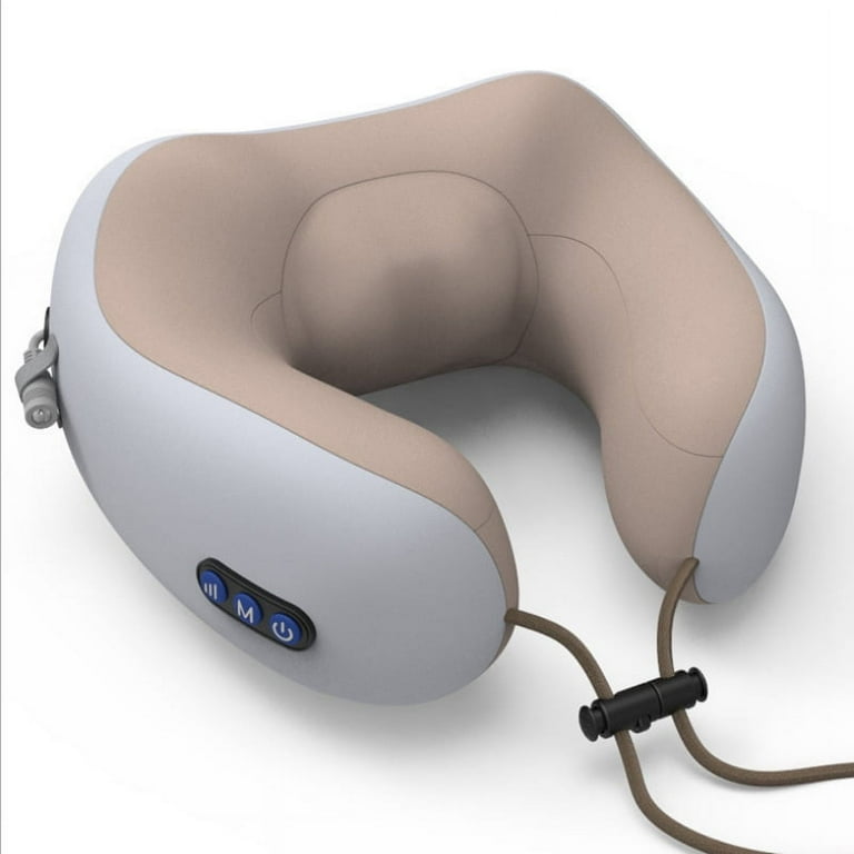 Portable Rechargeable U-Shaped Massage Pillow Car Cervical Massage Pillow,  Neck Pillow Home, Travel, Office (Brown)