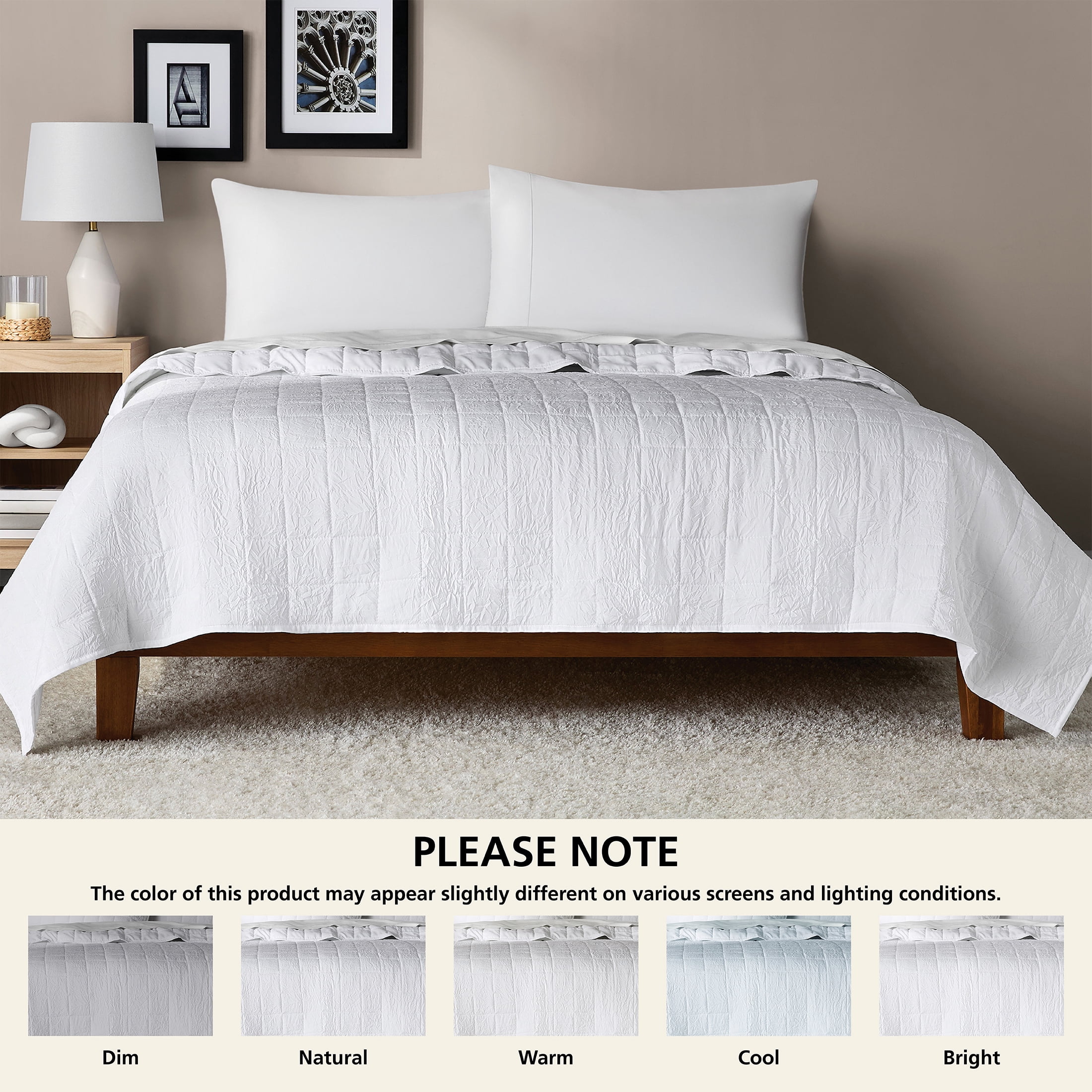Mainstays Crinkle Quilt, Twin/XL, White, Soft Wash Microfiber Bedding