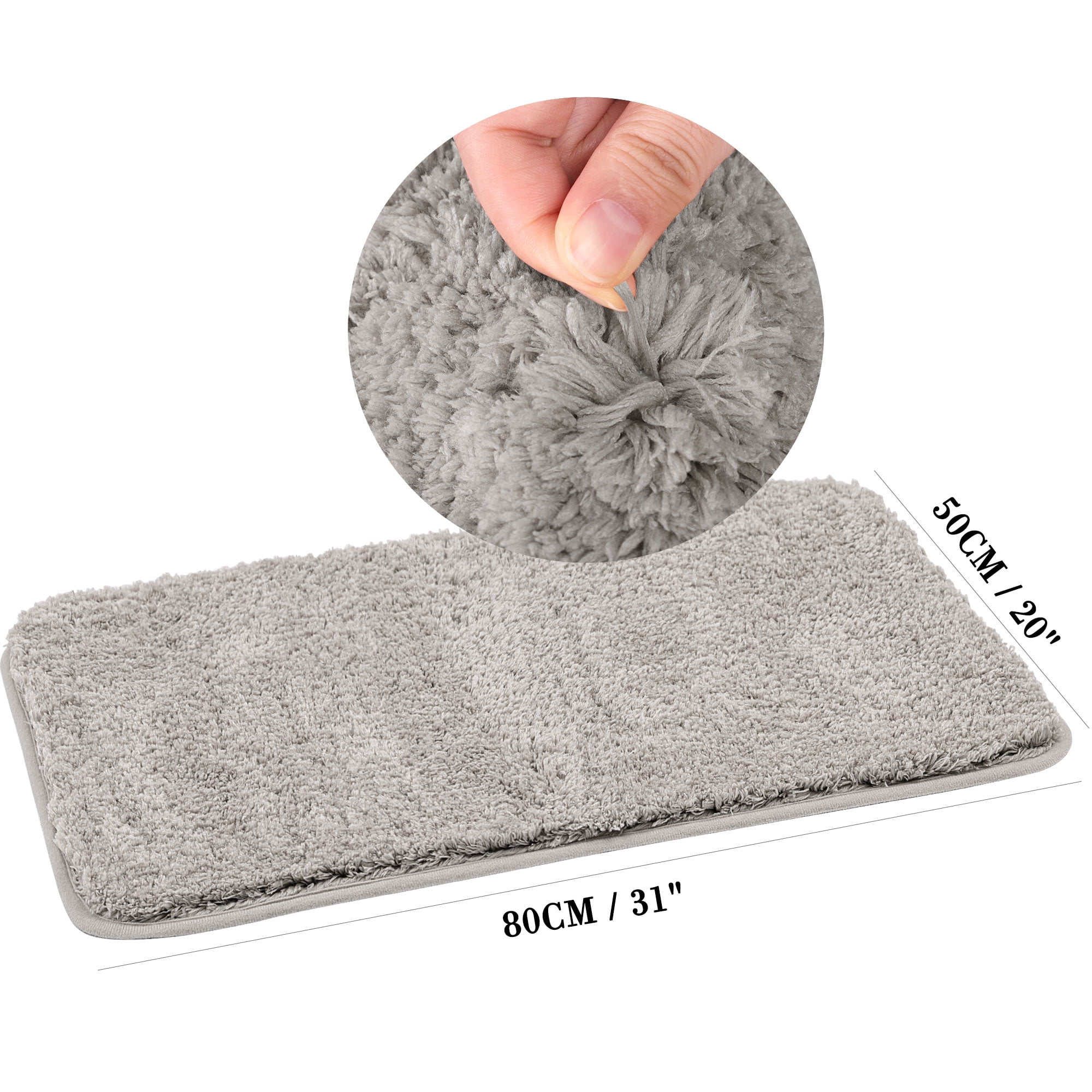 Unique Bargains Bathroom Shaggy Bath Mat Fluffy Non-slip Door Floor Rug Light Gray 20" x 31"