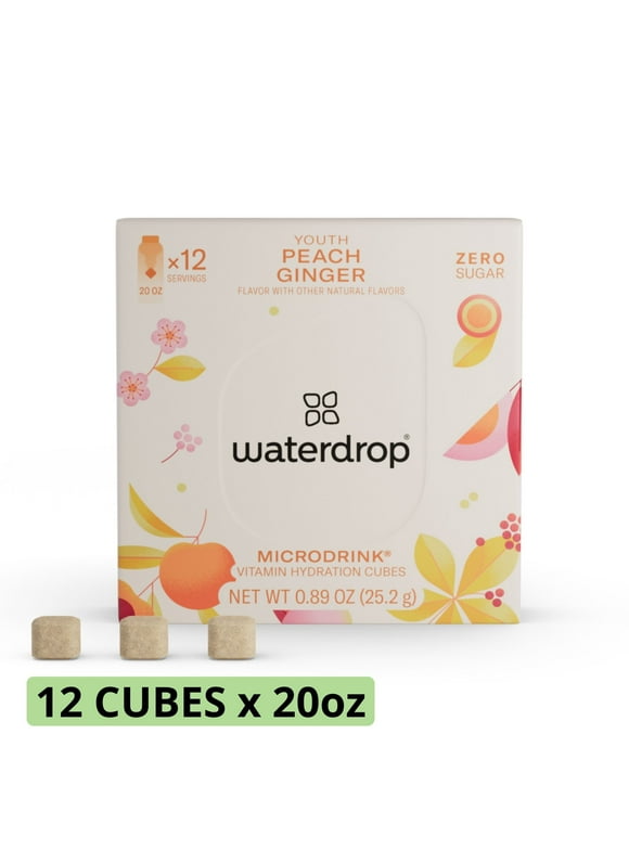 waterdrop Microdrink Peach YOUTH, Flavored Water Packets,  Ginger - Ginseng, 12 Pack