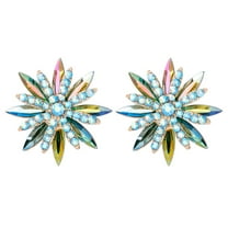 HUANLEDASH 1 Pair Snowflake Shape Stud Earrings Shining Rhinestones Inlaid Alloy Women Ear Studs Fashion Jewelry Gift