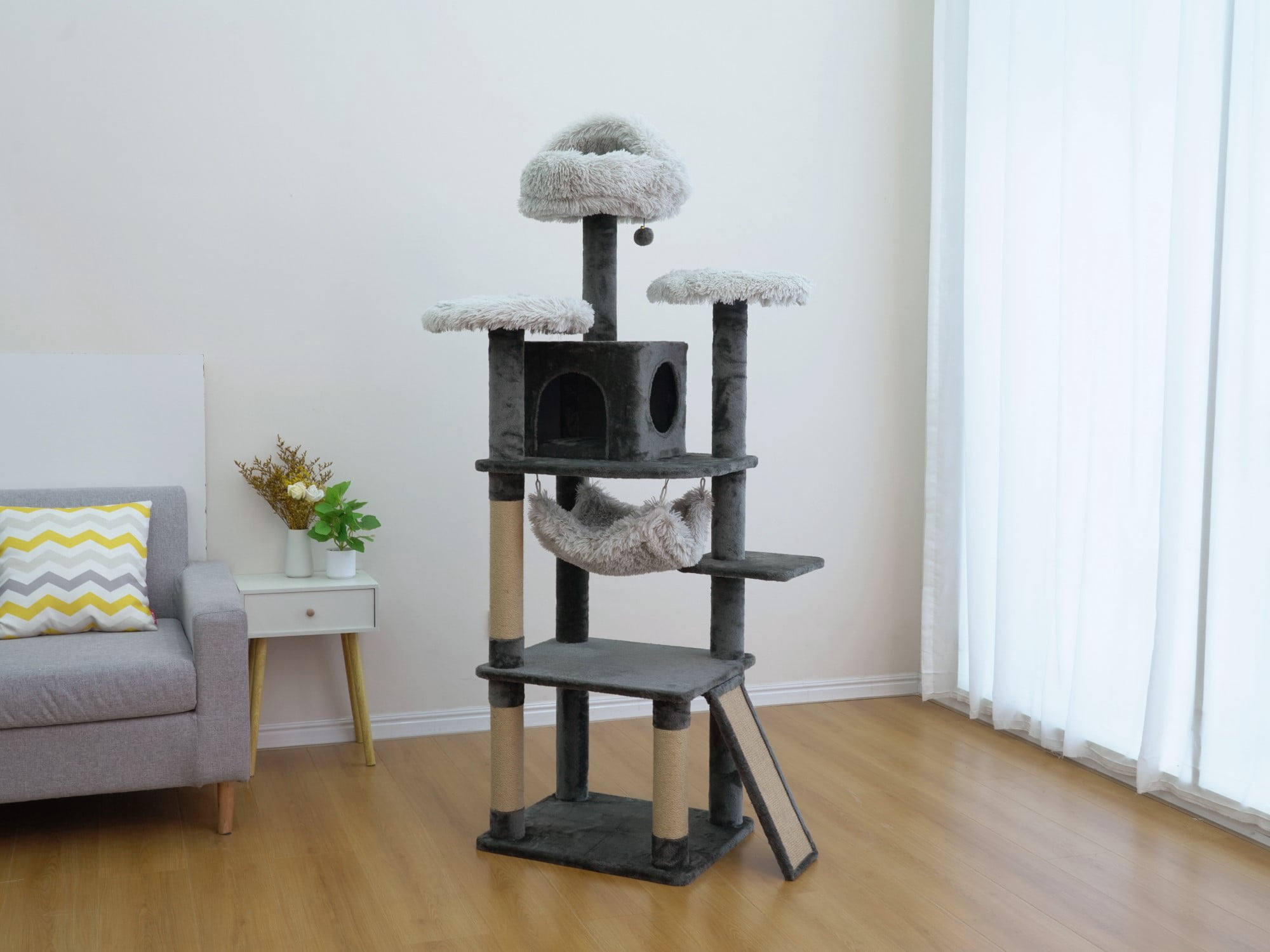 Vibrant Life Large 8-Level 73" Cat Tree with Condo, Hammock and Scratching Posts, Dark Gray