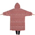 thumbnail image 2 of Oversized Wearable Blanket Hoodie,Red Christmas Folk Pattern Sherpa Blanket Hoodie with Super Pockets,Super Warm Fuzzy Pullover for Women & Men, 2 of 6