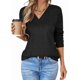 thumbnail image 3 of Blusas de Punto Gofre para Mujer, Blusas Casuales de Larga con Farol, Cuello en V, Camisetas Oversize. Negro L, 3 of 8