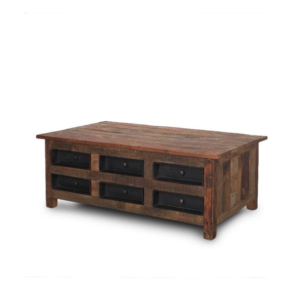 Wilton Brown Wood w/ 12 Black Metal Drawers Coffee Table