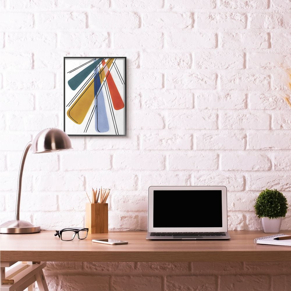Stupell Industries Abstract Color Rays Yellow Blue Red Design Framed Wall Art by Daphne Polselli
